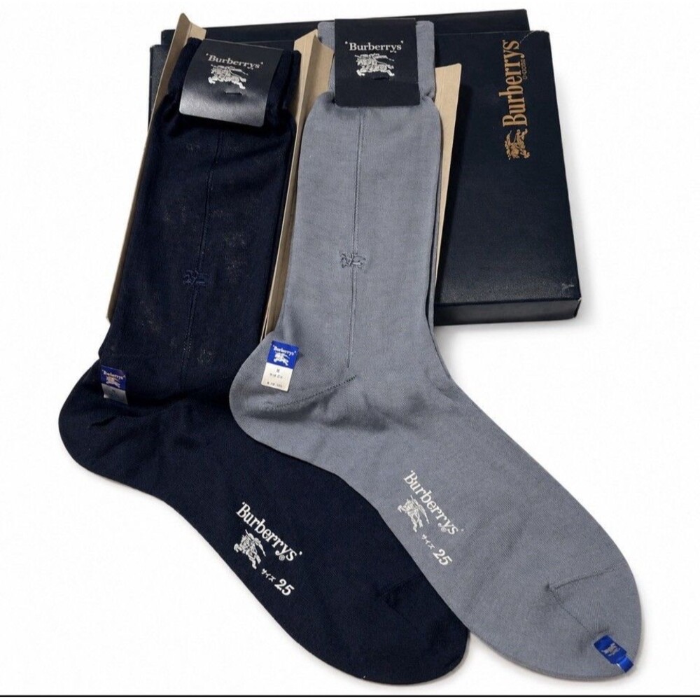 VTG Burberrys of London Mens Socks 2-Pack Set NIB Mitsukoshi Japan 25cm US 7-8
